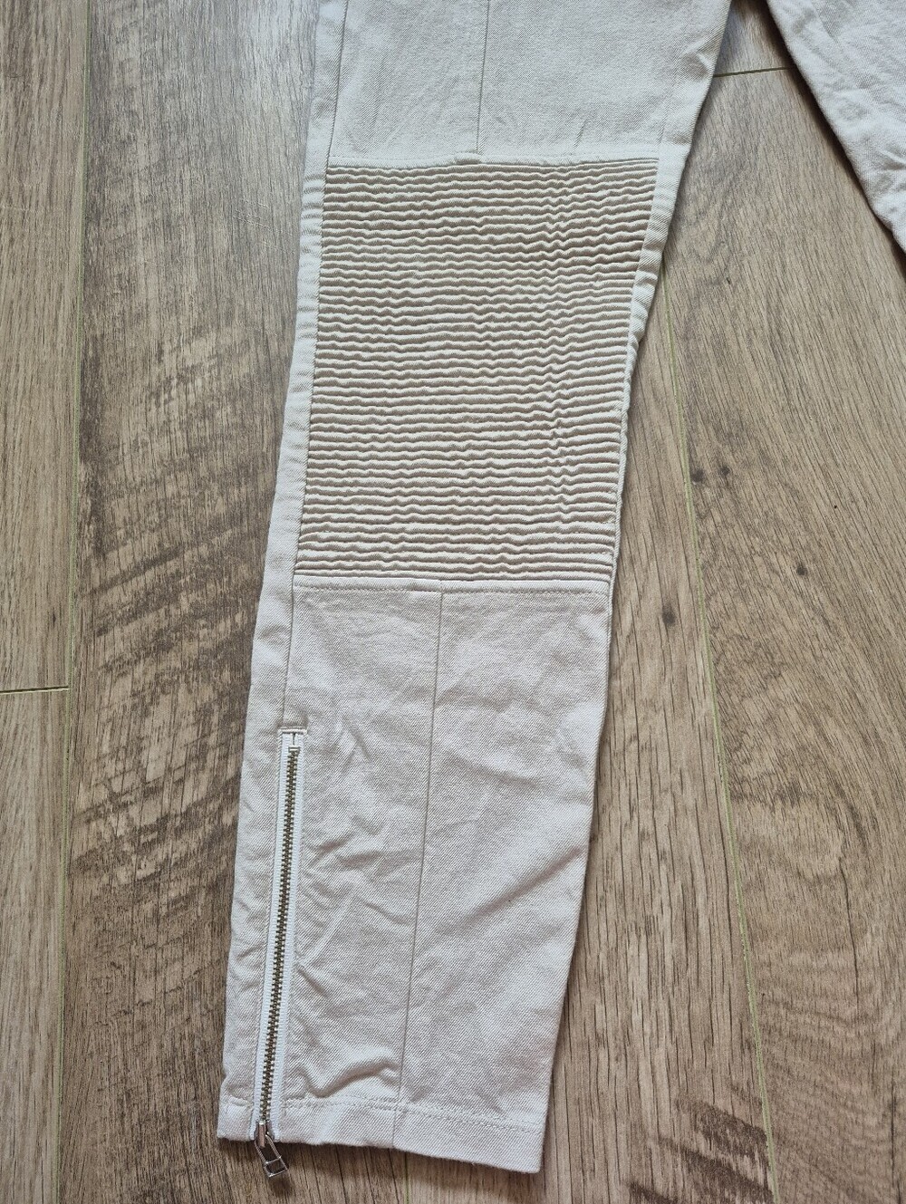 Wilfred Arirzia Women's Neutral Cream Ribbed Knee Moto Biker Skinny Pants Size 4 - Picture 4 of 7